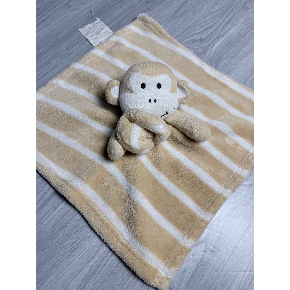 S.L. Home Fashions Monkey Baby Security Blanket Tan White Striped Plush Lovey